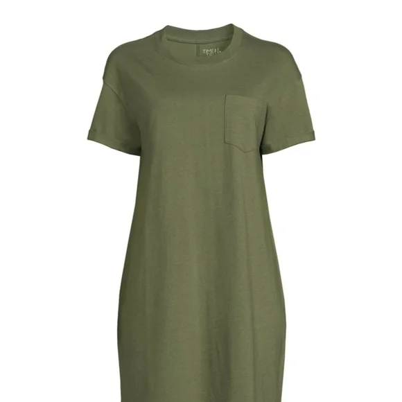 Time and Tru Women's T-Shirt Dress with Chest Pocket, Size: Medium, Green
